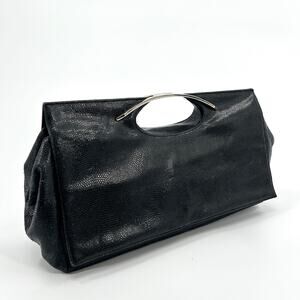 Vintage Y2K Rodo Black Lizard Embossed Genuine Leather Silver Handle Purse